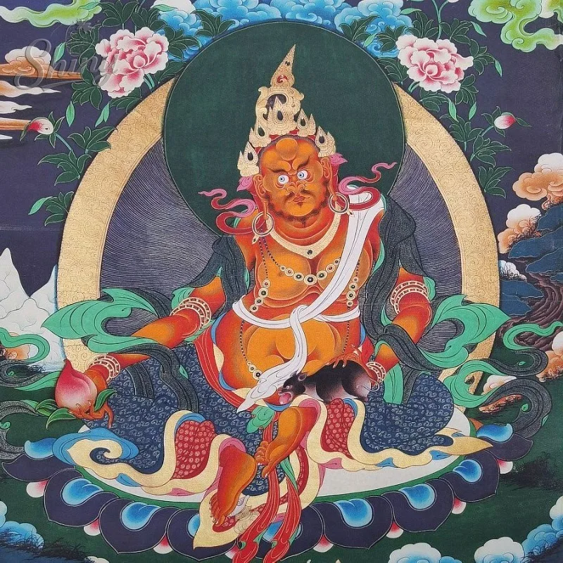 35.4″ King of Treasures Brocade Tibetan Tangka Embroidery Painting Gold Thread Embroidery Decorative