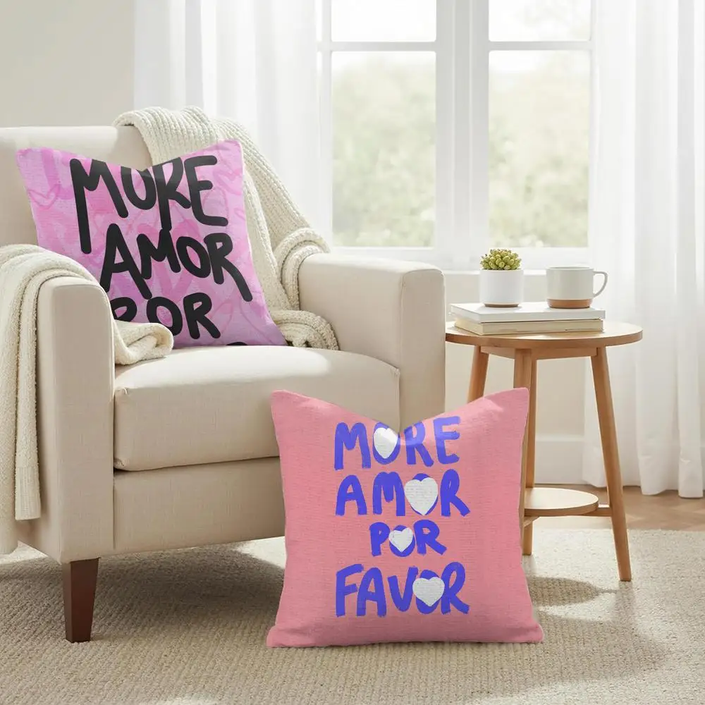 Colorful Maximalist More Amor Cushion Cover Double-Sided Printed Organic Linen Pillow Cover, Decorative for Sofa Home