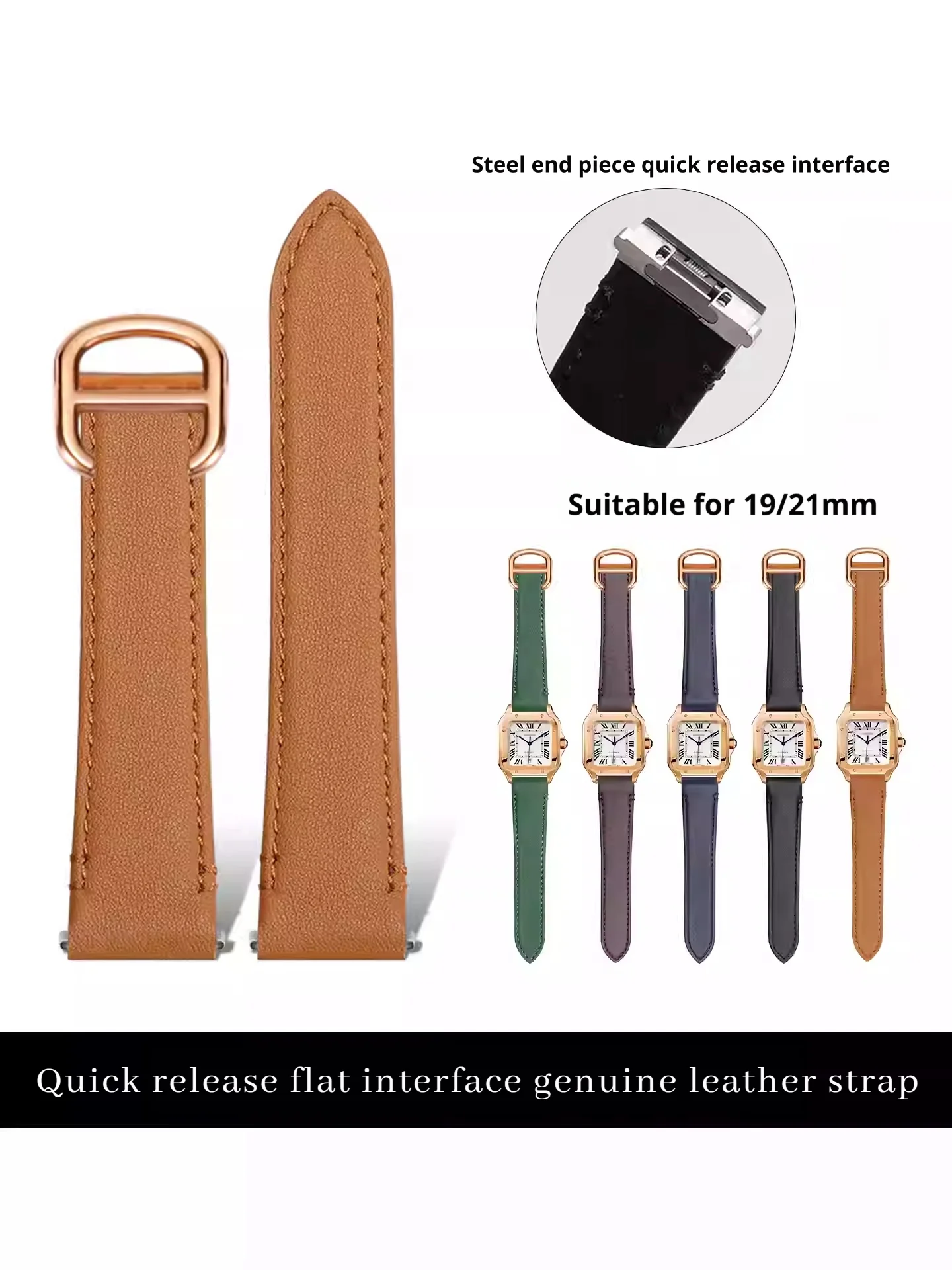 Exquisite craftsmanship smooth grain genuine cowhide leather watch strap for Cartier Santos Quick release end piece watchband