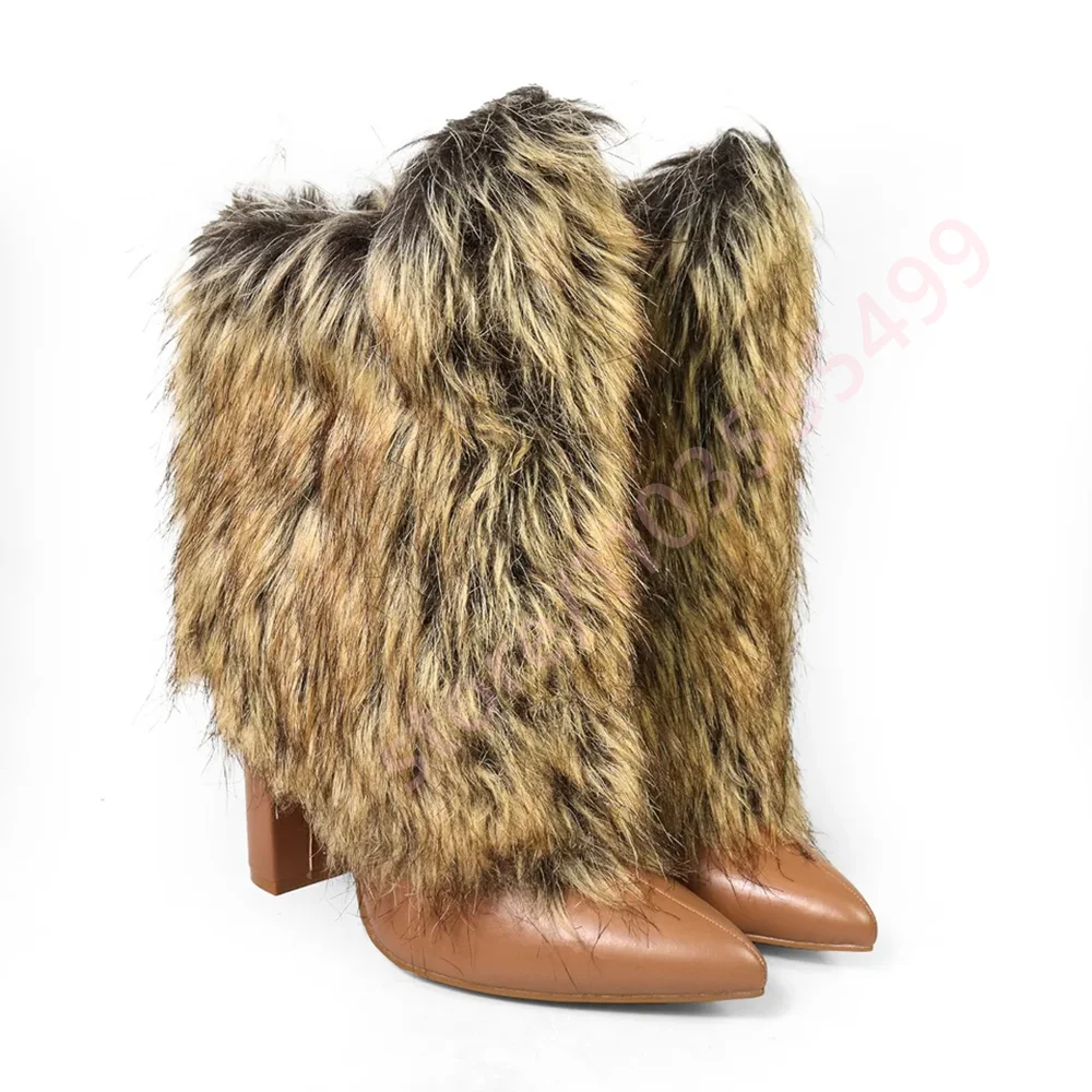 

Новинка 2024, зимние плюшевые зимние ботинки с острым носком, пикантные женские вечерние ботинки, теплые ботильоны на массивном каблуке, уличные модные повседневные ботинки