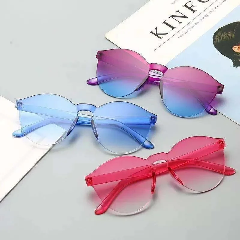 Fashionable Frameless One-piece Candy Colored Transparent Sunglasses Korean Casual Outdoor Travel Skiing UV Resistant Glasses