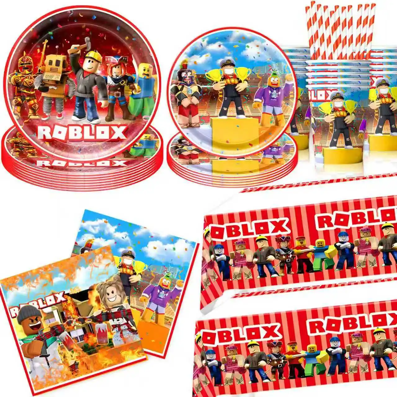 جديد Roblox حفلة عيد ميلاد ديكور Roblox مجموعة ألعاب أدوات المائدة مفرش المائدة لوحة كأس كعكة توبر بالون الصبي استحمام الطفل لوازم الحفلات #1