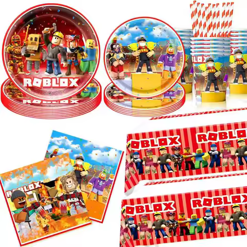 New Roblox Birthday Party Decor Roblox Game Set Tableware Tablecloth Plate Cup Cake Topper Balloon Boy Baby Shower Party Supplie