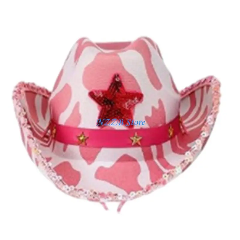 T21F حالمة قبعة رعاة البقر الغربية راعية البقر قبعة للنساء فتاة صور الدعائم نمط البقرة للنادي الليلي بار الرقص عطلة