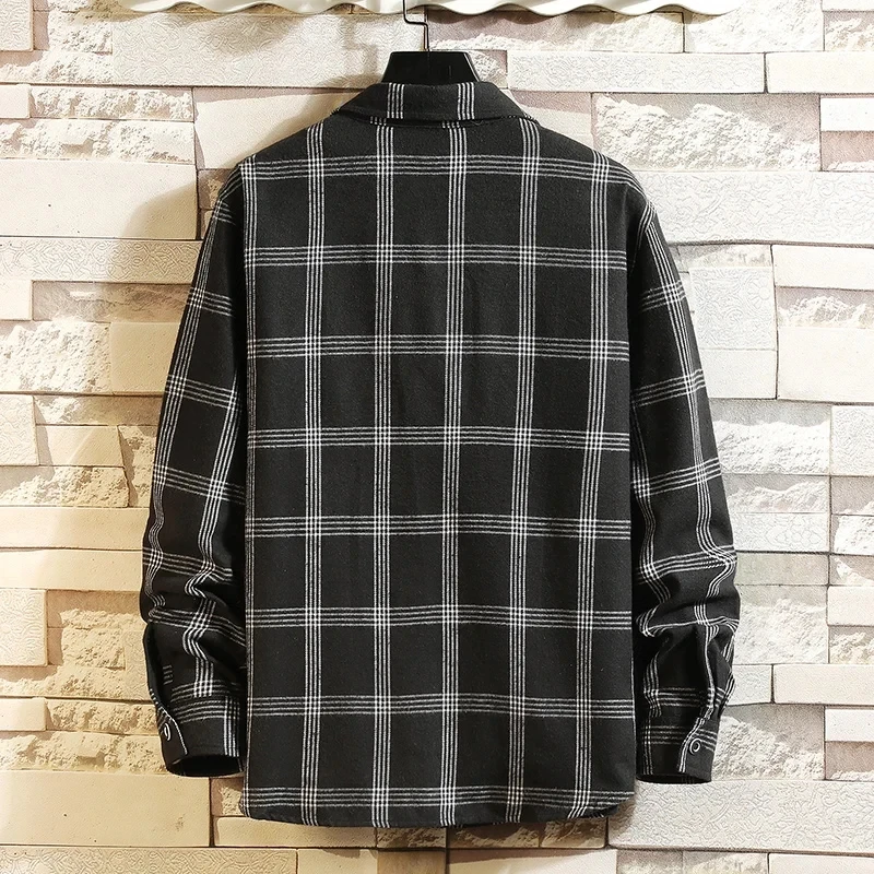 2024 New Summer Men\'s Plaid Shirt Button Pocket Casual Fashion Elegant Long sleeve Shirt Turn Down Collar