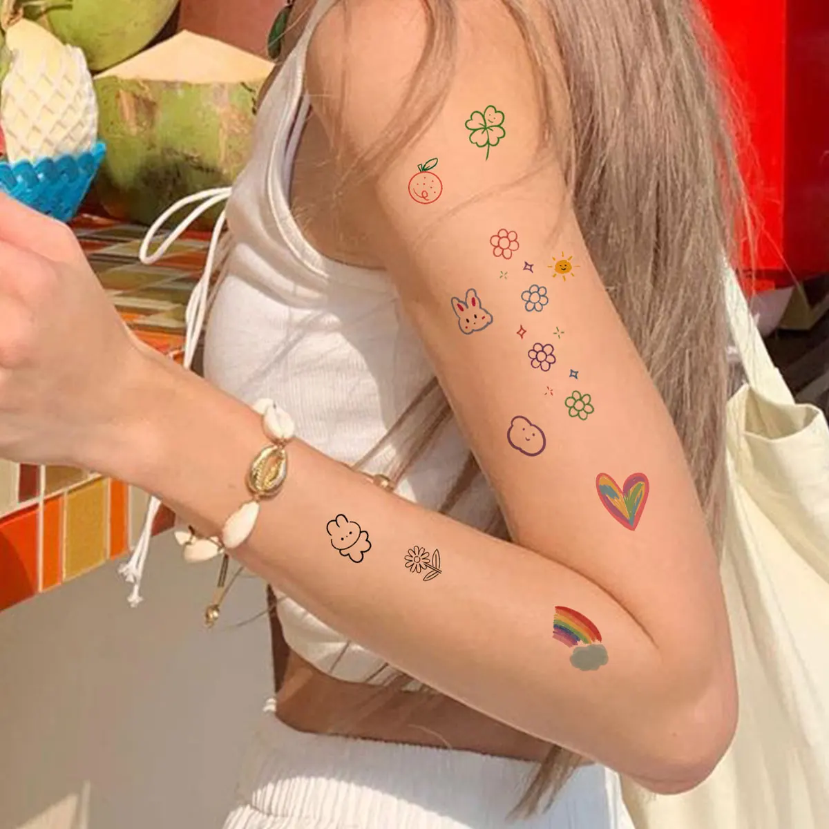 6pcs Cute Cartoon Pattern Colored Flower Heart Temporary Tattoo Stickers Small Pattern Animal Waterproof Magic Tattoo for Girls