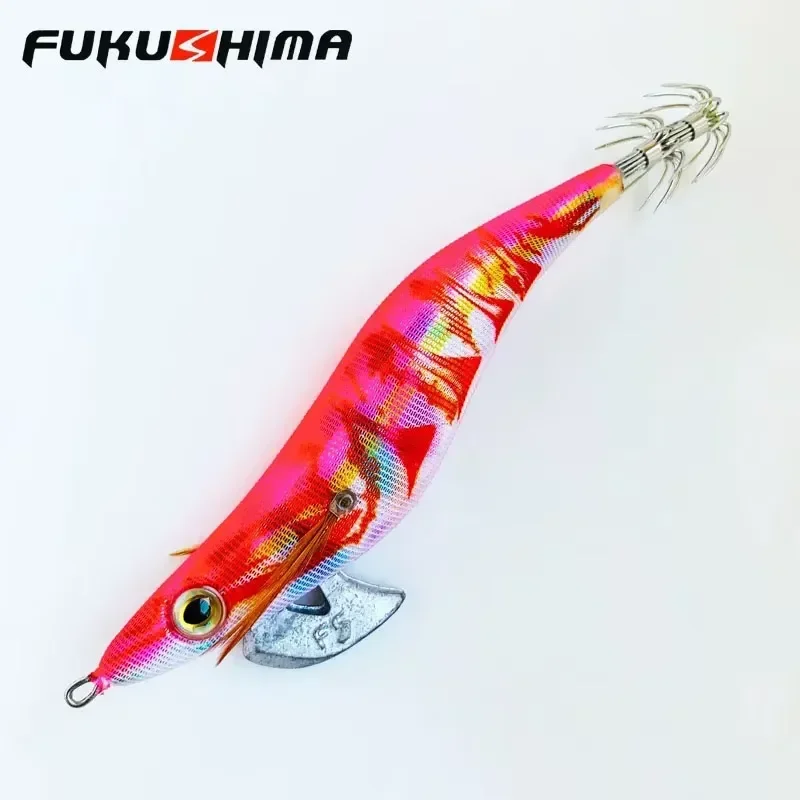 FUKUSHIMA  2.5 3.0 3.5 Glow Wooden Shrimp Squid Hook Lure Sea Fishing Squid Bait Big Tail EGI JIGS