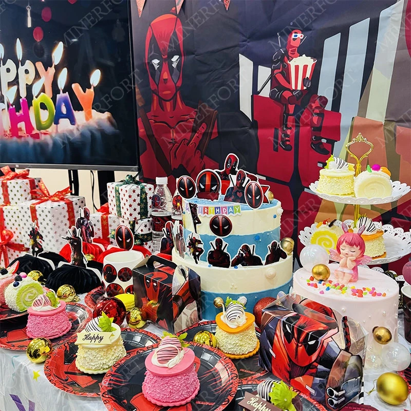 

Deadpool Theme Cartoon Festival Celebration Party Suppiles Kids Happy Birthday Disposable Tableware Balloon Decorate