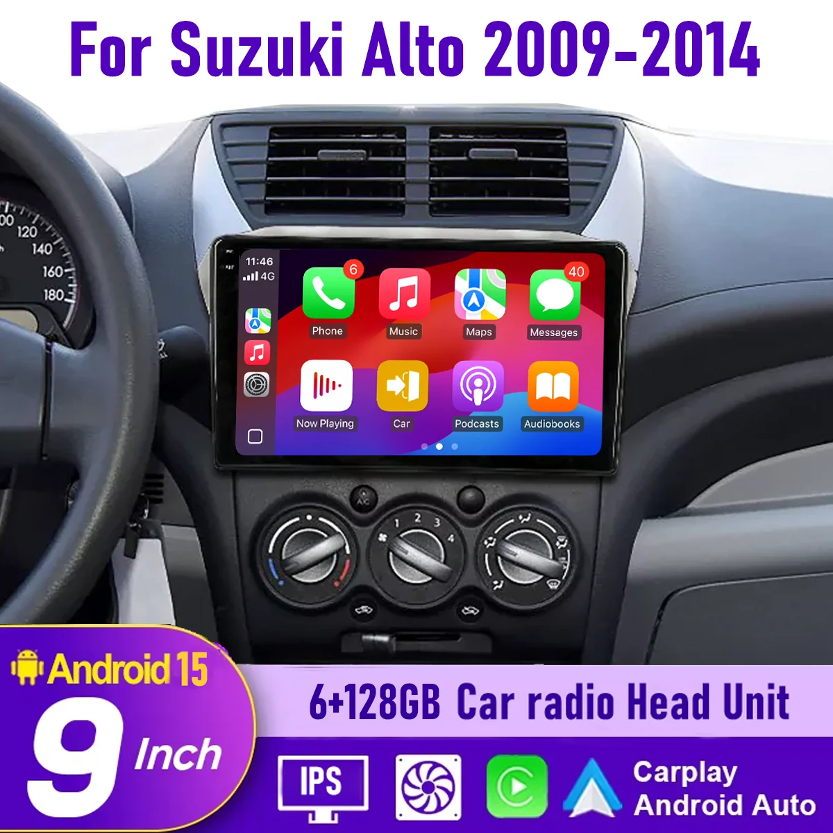 

9“ Wireless CarPlay Android auto 6-128GB (8CORE) For Suzuki Alto 2009-2014 QLED Android Head Unit Navigation GPS Car Radio