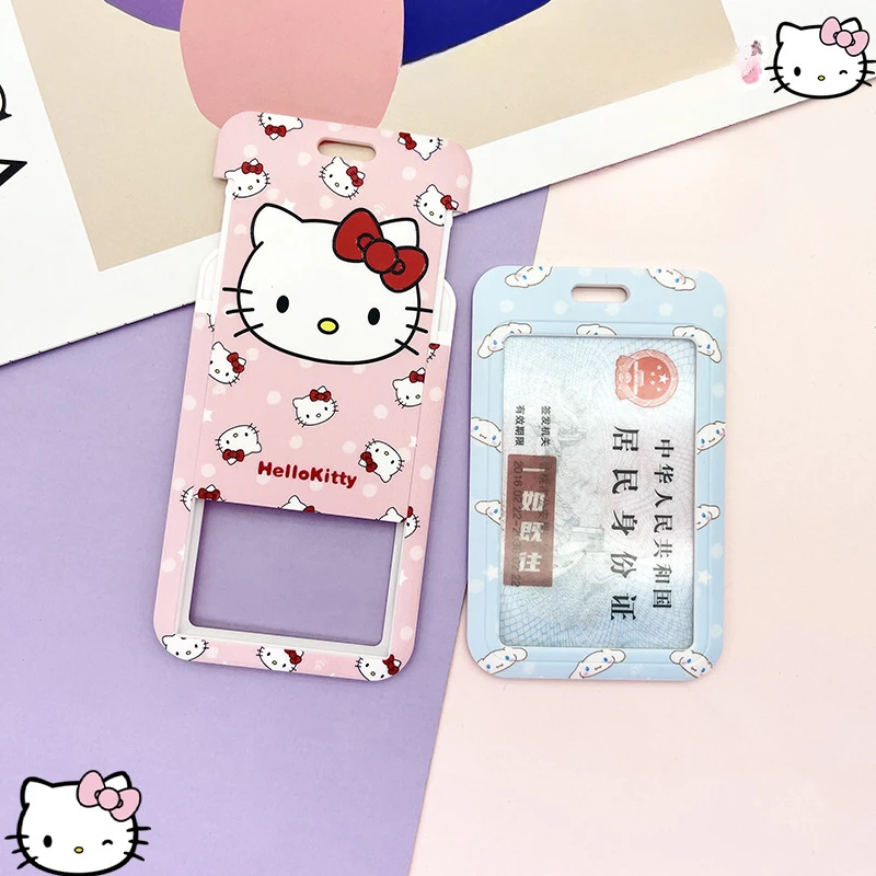 Hello Kitty Kuromi Card Holder Kawaii My Melody Cinnamoroll Anime Keychain Pendant Sanrio Card Protector with Lanyard Gifts