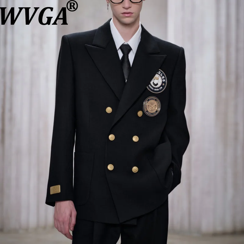 

Мужской двубортный пиджак WVGA на весну-осень с отложным воротником, стильный повседневный трендовый блейзер с металлическим значком, модель W19046