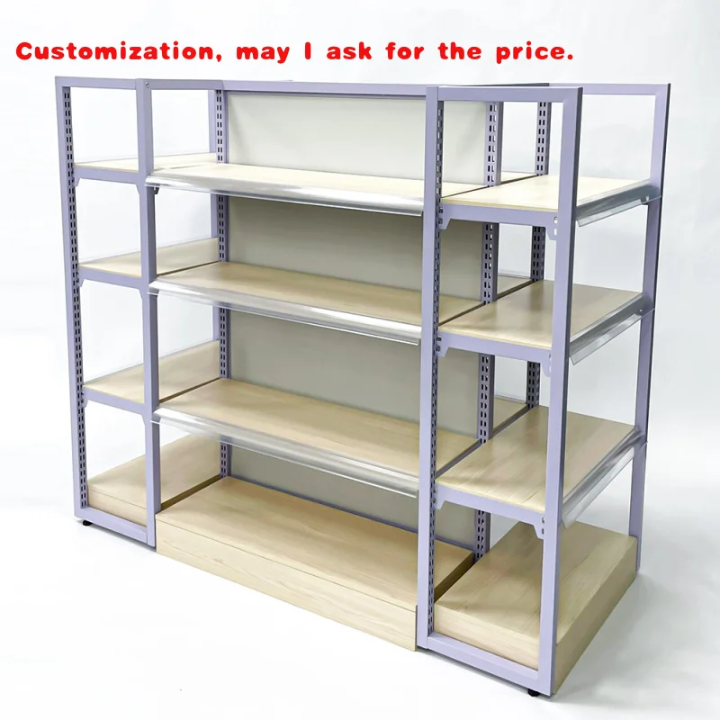 custom.Light-Duty Store Display Steel-Wood Supermarket Shelves Racks Metal Light-Duty Shelves Displaying Products