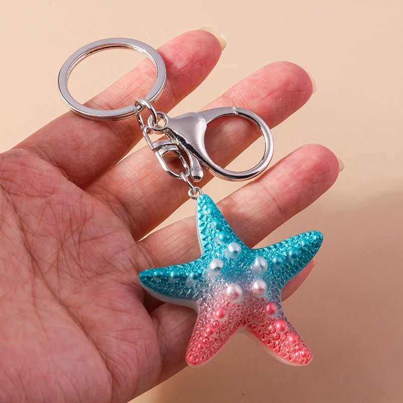 Aihua Chic Summer Beach Shell Starfish Keychains Boho Ocean Sea Souvenir Gifts Car Key Holder Handbag Pendant DIY Jewelry