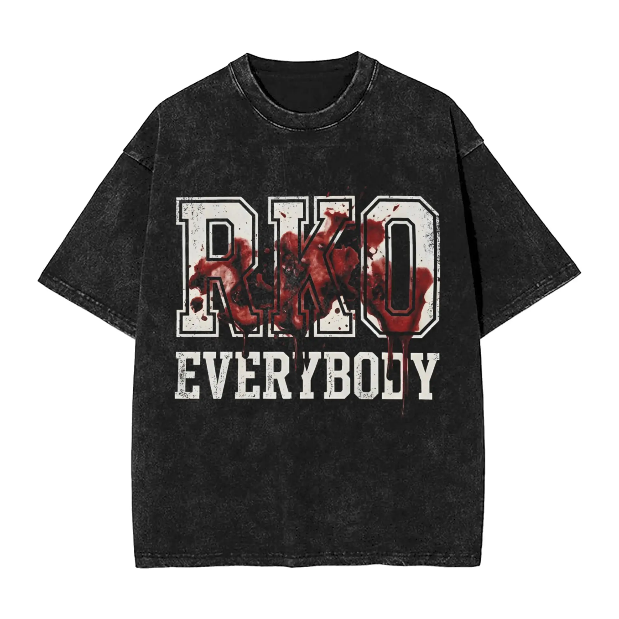 Priting Blood RKO Everybody  Vintage Washed T-Shirt For Men Women Cotton Short Sleeve Wrestling O-neck Summer Tops