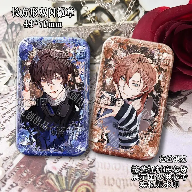 2025 Osamu Dazai Nakahara Chuya Rectangle Double flash bar Badge Silver Onion Laser Fans Collect Birthday Cosplay Cartoon Gifts