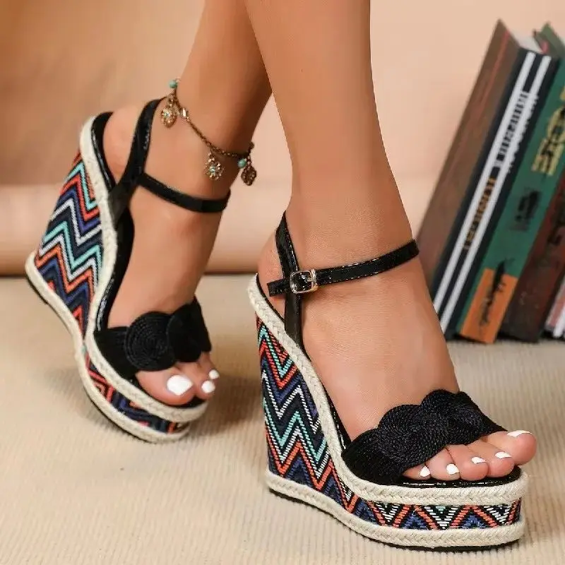 Eilyken Open Toe Sandals Women Summer Weave Solid Platform Wedges High Heel Fashion Casual Shoes Zapatillas De Mujer