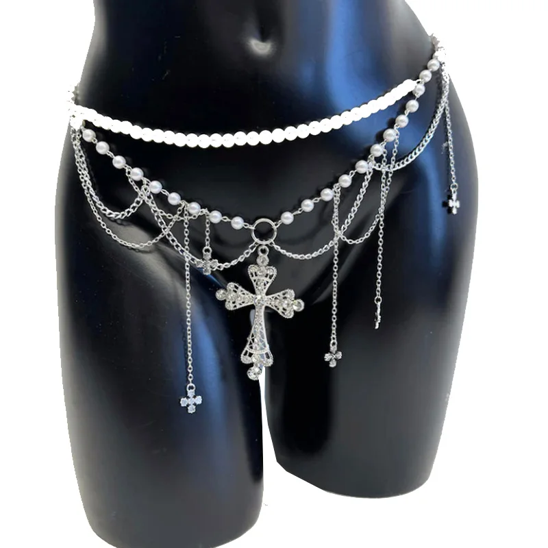 المرأة مثير ملابس السباحة الشاطئ الجوف خارج عارية الذراعين شرابة سبيكة حجر الراين الصليب قلادة المحاصيل الأعلى الخصر سلسلة حزب بيكيني #2