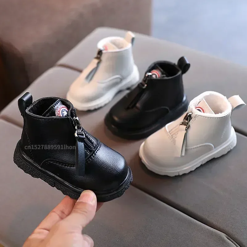 Children\'s Shoes Boys Autumn Winter New Korean Leather Ankle Boots 0-2 Years Old Girls Fashion Warm Cotton Boots Best Gift