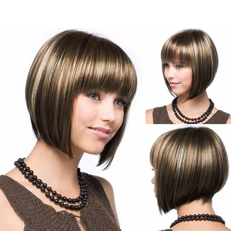 Women's short hair , fluffy, face-slimming, with bangs, bobo wig