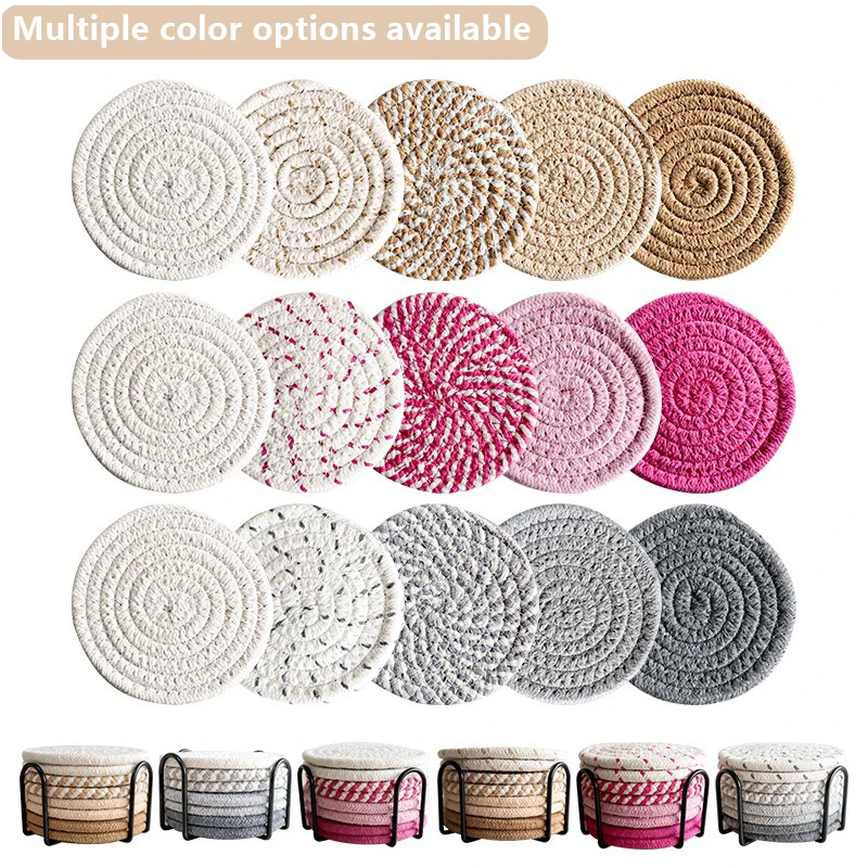 

Minimally Designed Polyester Woven Anti Slip Absorbent Cup Coaster with Holder for Hot and Cold Drinks Desktop Insulation Pad