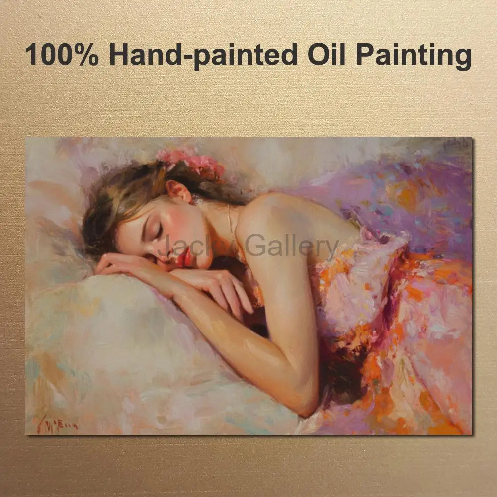 Impressionist Portrait Oil Painting Beautiful Woman Sleeping Hand Painted Modern Canvas Art Romantic Wall Decor for Bedroom