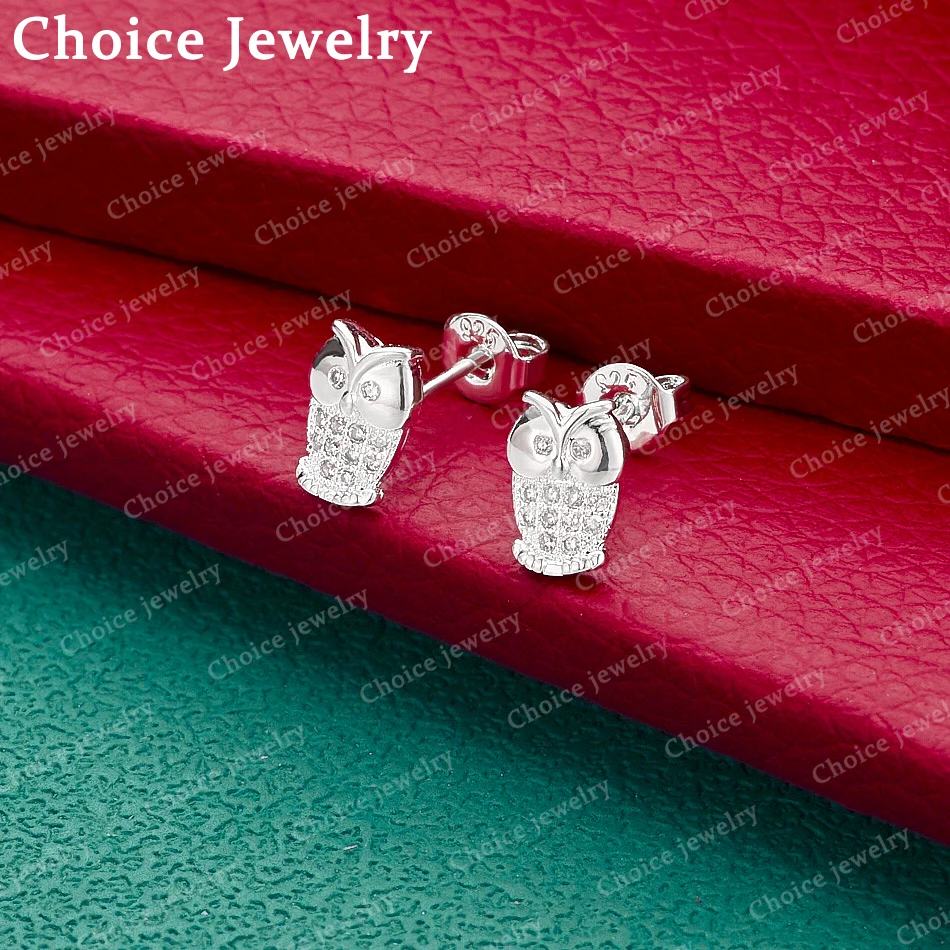 

925 Sterling Silver Zircon Owl Stud Earrings For Women Fashion Jewelry Charm Grace Party Birthday Gifts Wedding