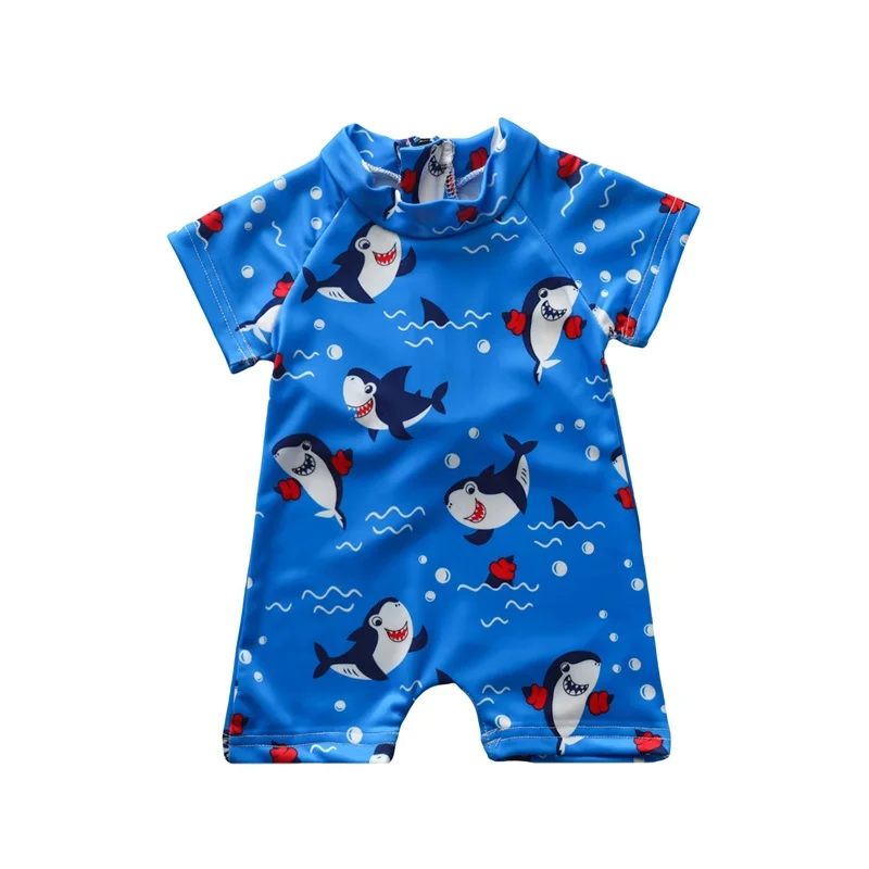 

Kid Boy Romper Swimsuit Short Sleeve Round Neck Cartoon Shark Print Summer Beach Swimwear Jumpsuit