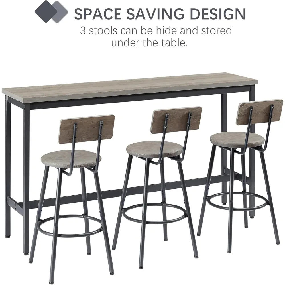 طقم طاولة وكراسي طويلة مكون من 4 قطع، طقم طاولة طعام بارتفاع منضدة صناعية مع طاولة بار أريكة و3 مقاعد منجدة