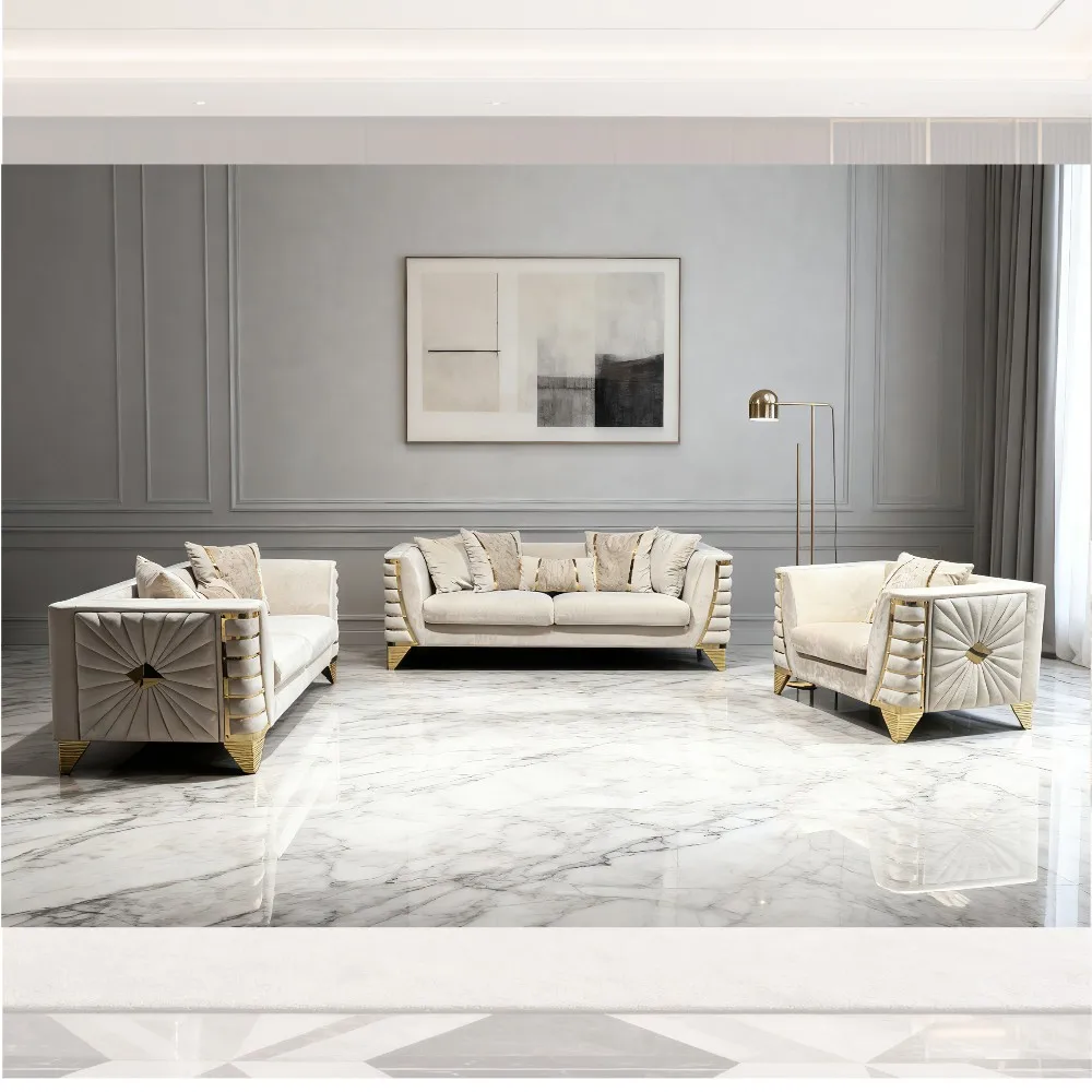 

% Luxury Tufted Sofa Set for Living Room New Arrival Fabric Cover Villas Apartments Hotels Furniture Stainless Steel Corner