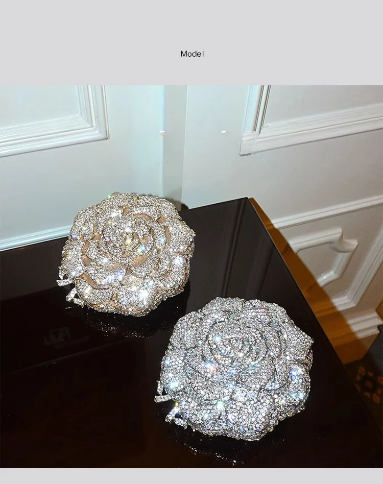 حقائب سهرة مصنوعة يدويًا من الكريستال على شكل وردة للنساء محافظ وحقائب يد معدنية رائعة من الماس لحفلات الزفاف وحفلات الزفاف