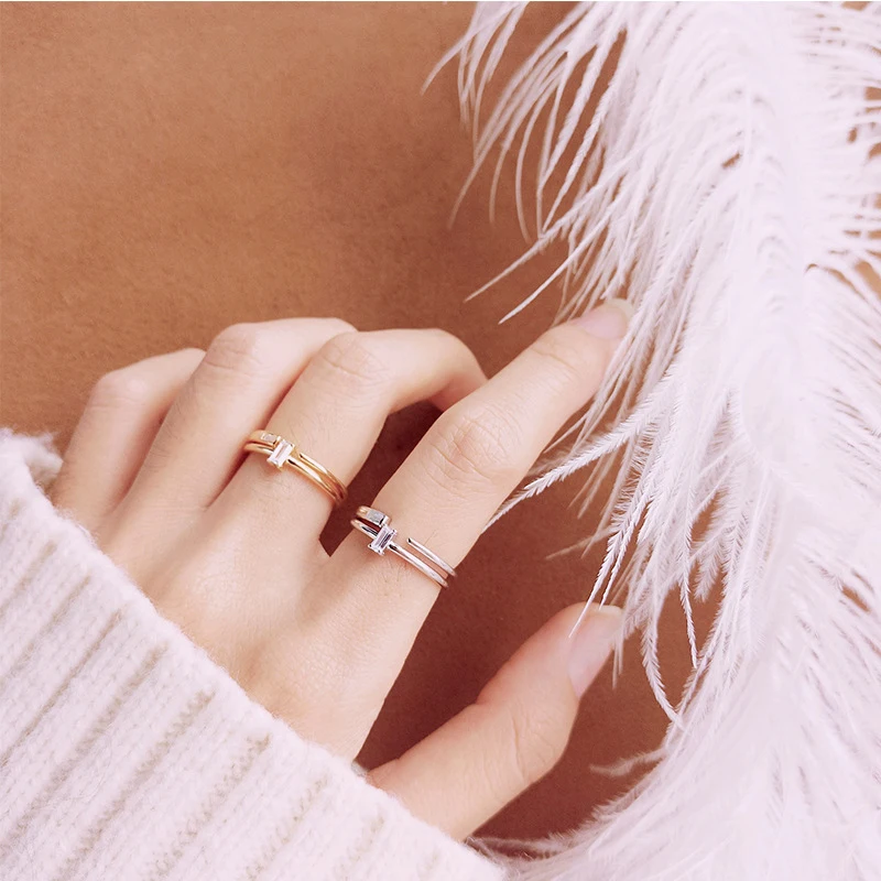 Modian Fashion 2 Different Style Sterling Silver 925 Shiny Zircon Ring for Women Gift Stackable Slim Ring Fine Jewelry 2020 New