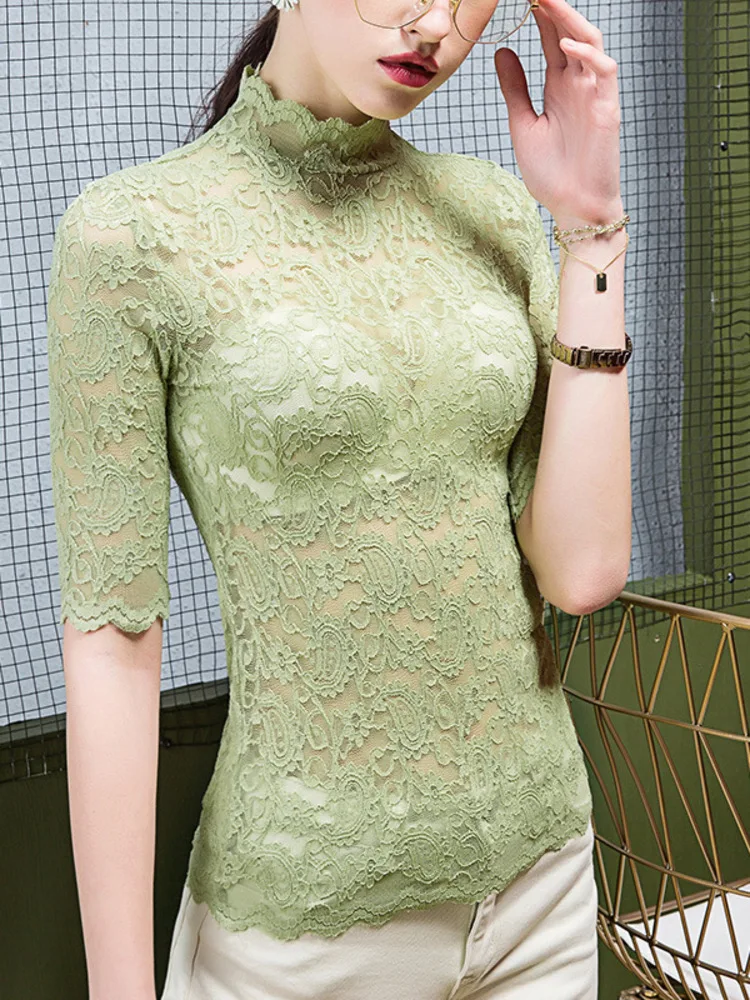 

Elegant Lace High Neck Slim Fit Top for Women – Classical Dance Costume with Half Sleeves for Stage Performance or Practice Wear