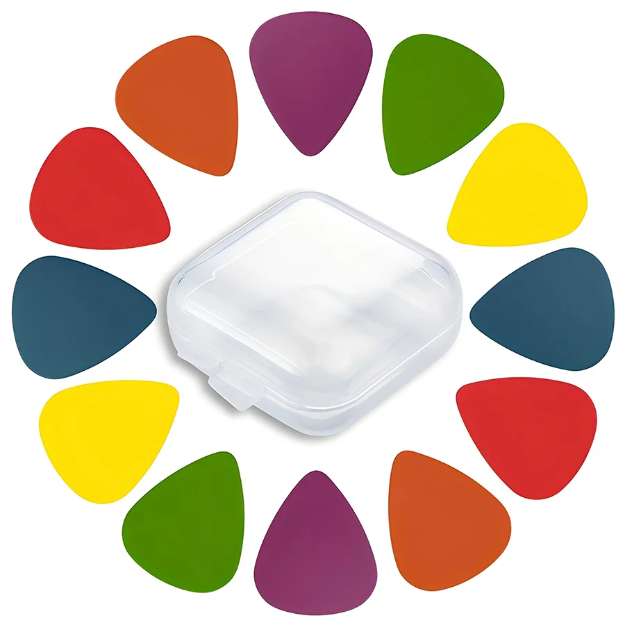 12pcs 0.46mm Solid Color Guitar Picks with 3.5cm Mini Storage Box Color Random ABS Pick for Guitar Ukulele Bass Musical DDJ