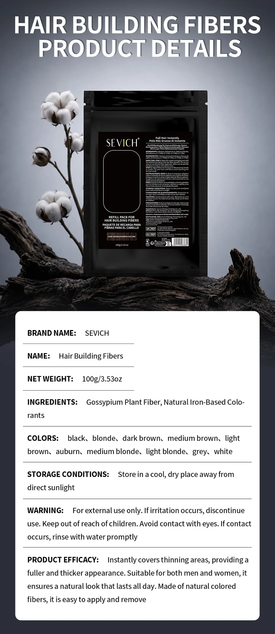 100g Haarausfall Aufbau Haar fasern Mixer verbergen Styling Faser Haar pulver Ausdünnung Keratin Wimpern verlängerung schwarz – Detail 11
