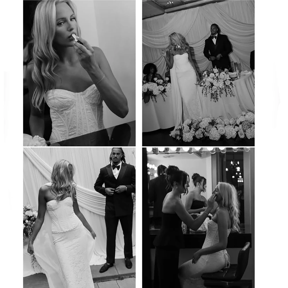 Strapless Lace Corset Two Pieces Ankle Length Mermaid Bridal Gowns Neck Scarf Lacing Closure Customized Elegant Wedding Dress