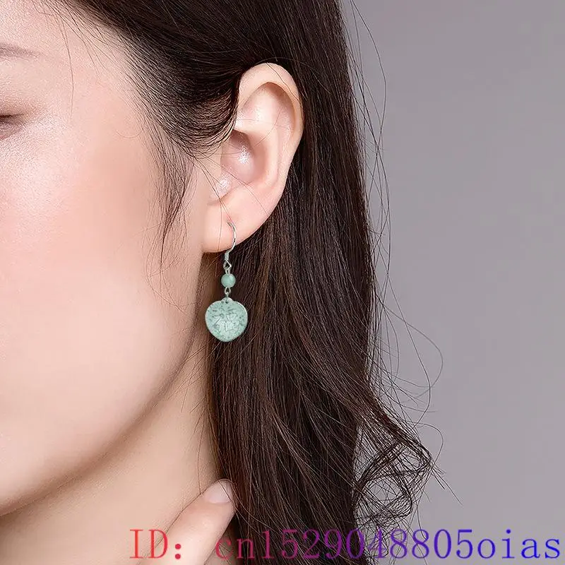 Boucles d'oreilles en pierre de jadéite bleue de Birmanie Fu pour femmes, argent 925 sculpté, amulette de mode, cadeau de luxe, accessoires de bijoux naturels