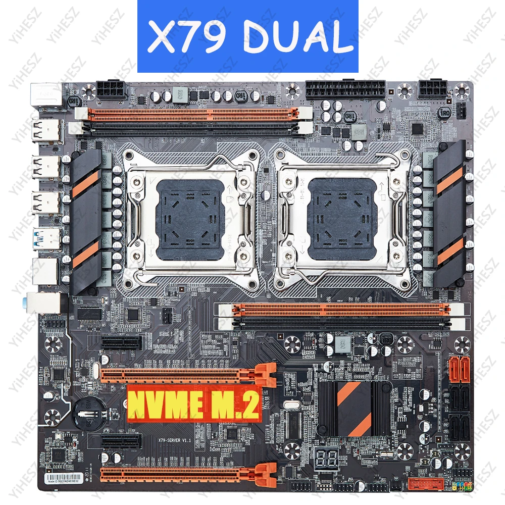 

X79 Dual CPU Motherboard Socket LGA 2011 4 * DDR3 REG ECC Support USB3.0 Sata3.0 PCI-E 3.0 NVME M.2 With Process Motherboard