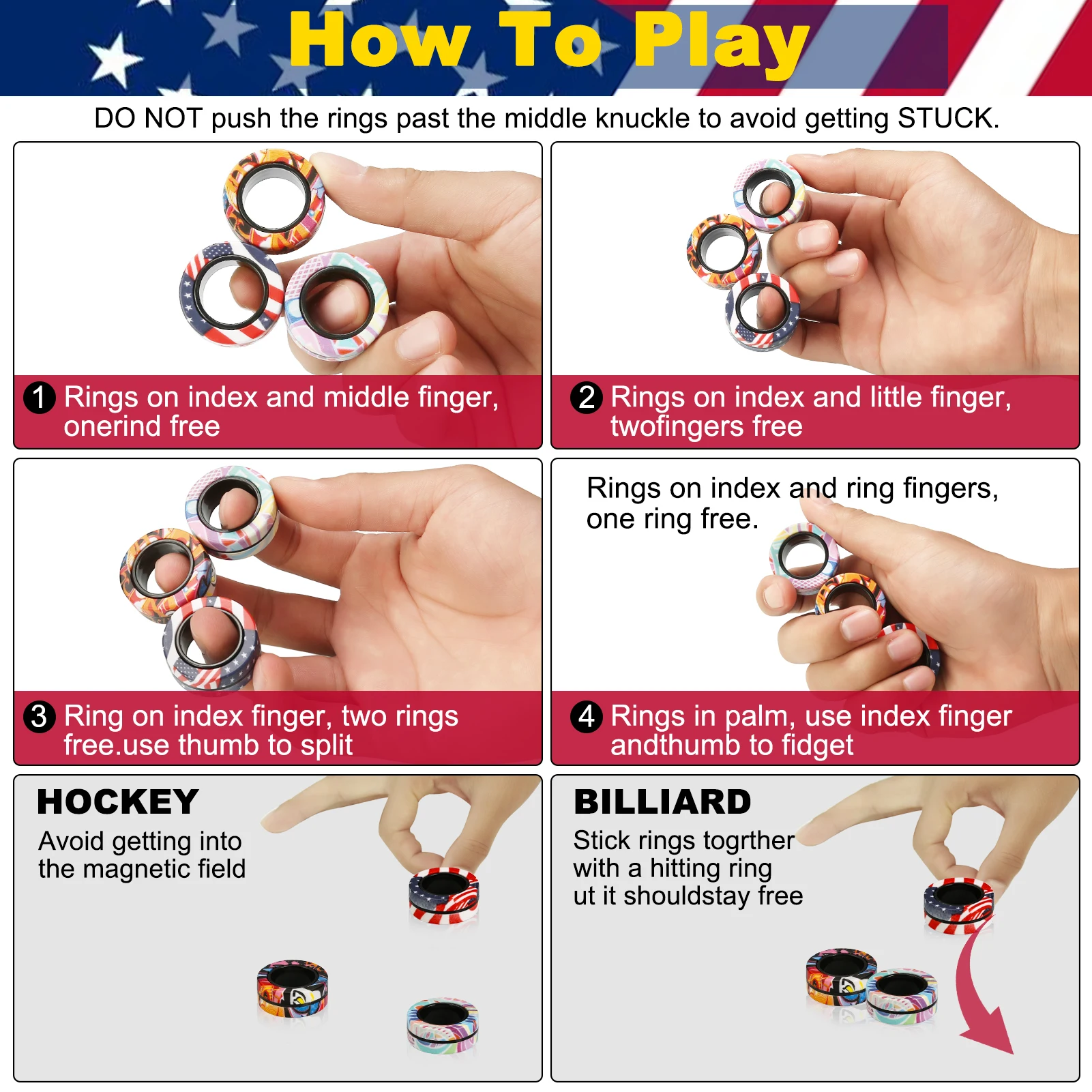 9Pcs Fingers Magnet Rings Magnetic Ring Fidget Spinner Toys Set camo for ADHD Stress Relief Magical Toys for Adults Teens Kids