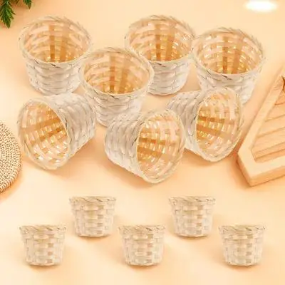 

12Pcs Desktop Wooden Basket Hand Woven Storage Organizer for Snacks Fruits Dried Flowers Household Small Items Convenient