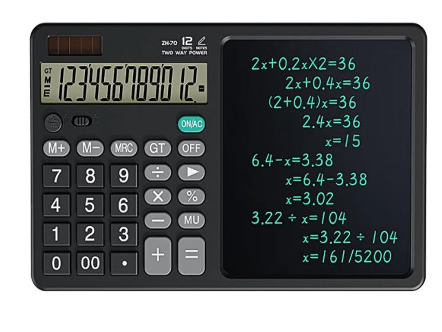 LIZENGTEC  Calculator Handwriting Pad 2-in-1 Solar +Battery Office Accounting Student Financial Portable