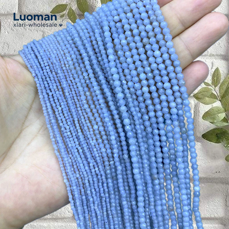 Wholesale 2 3 4MM Natural Stone Faceted Blue Angelite Round Spacer Beads for Jewelry Making Diy Bracelet Charms Accessories 15''