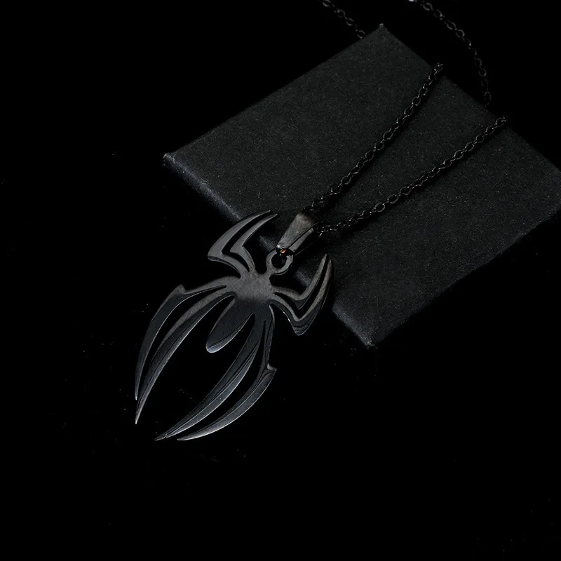 Vintage Fashion Spiderman Stainless Steel Necklace Spell Geometric Shape Pendant Necklace Lady Graduation Gift