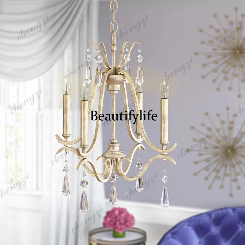 American rural retro living room chandelier wrought iron Nordic simple bedroom light American French pastoral restaurant