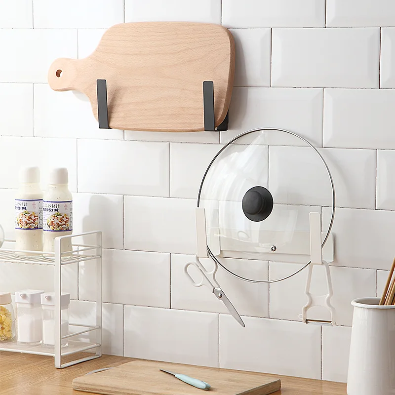 

No-Hole Pots Pans Rack Wall-Mounted Kitchen Storage Rack Moisture-Proof Rust-Proof Cutting Boards Plates Multi-Functional Shelf