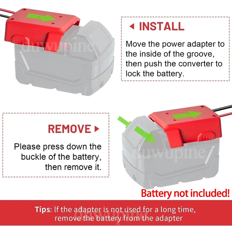 2PCS Tool Parts For M18 Power Wheel Adapter For Milwaukee Lithium Battery Case Converter 18V Li-ion Cell Pack Kit 12 AWG Wire