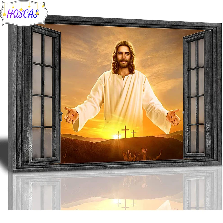 

DIY jesus, window view sunset christian religion modern art christian Diamond Painting Embroidery Handicrafts Home Decor gift