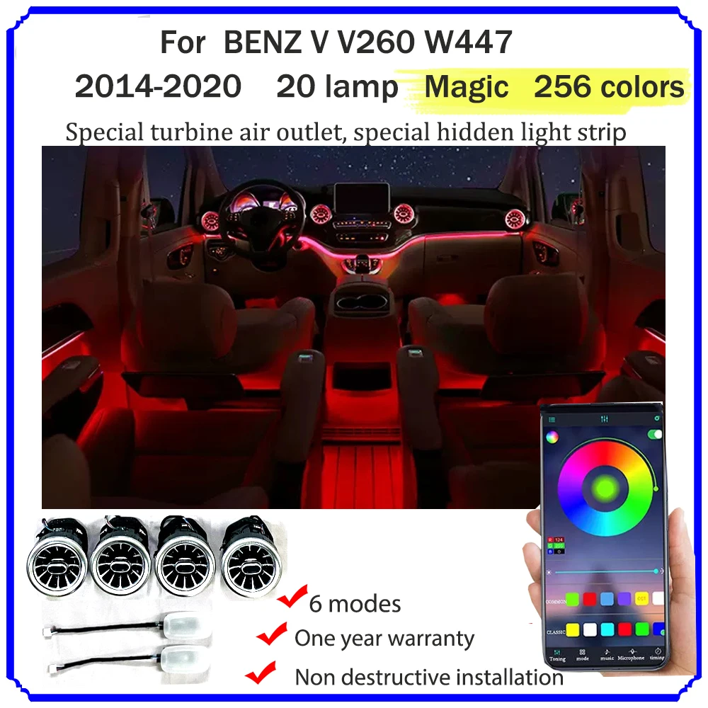 

Gialulimn Ambient Light For Benz W447 Vito V220 V260 V250 2016-2023 backlight LED Atmosphere Kit Air Vent Turbine Lamp