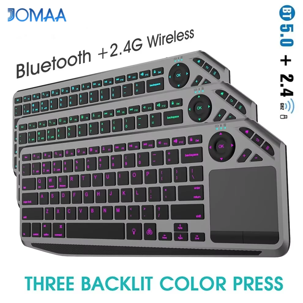 

Bluetooth Wireless Keyboard with Touchpad 7-Colors Backlit 2.4g Rechargeable Trackpad Keyboard for Smart TV, IOS IPhone/IPad