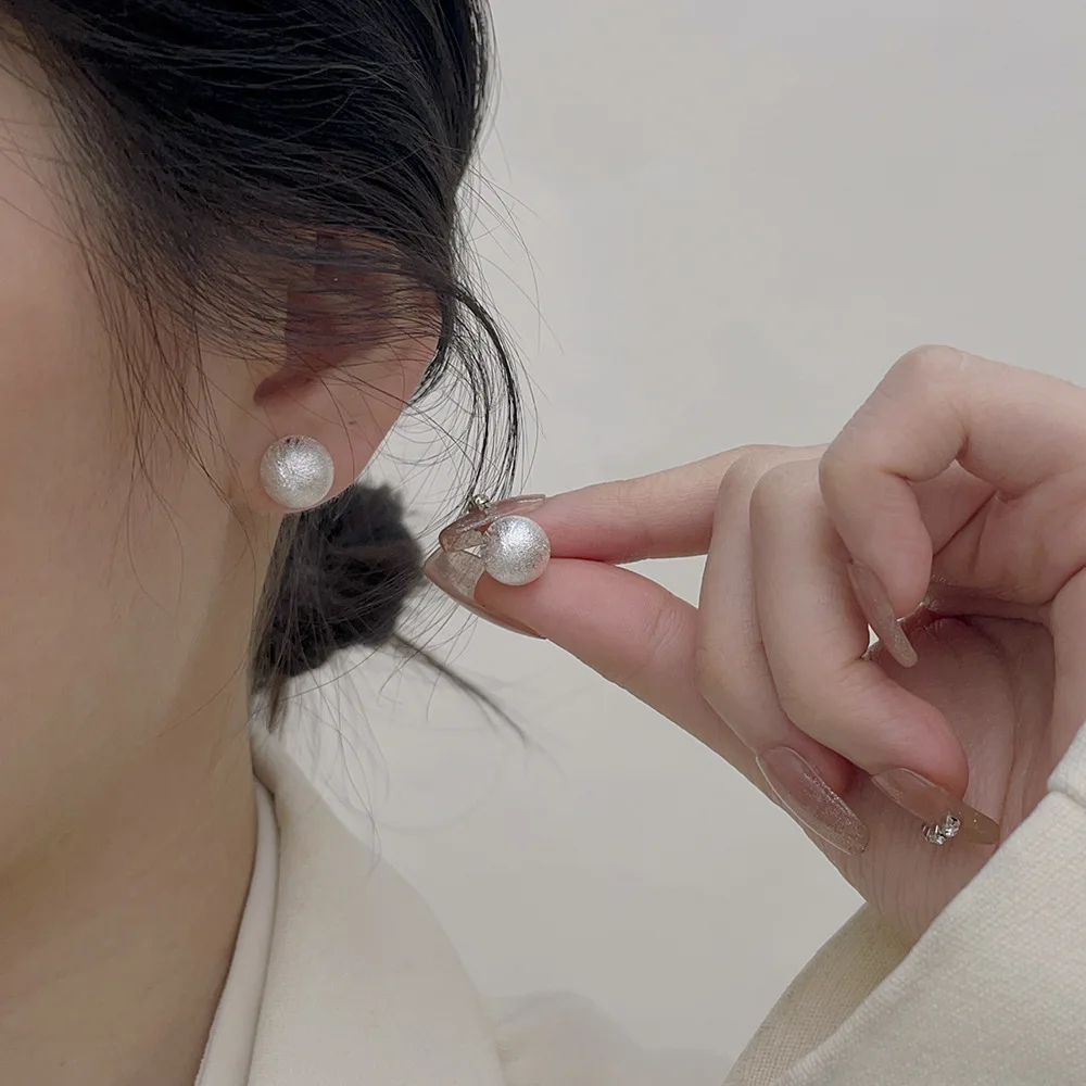 

S925 Sterling Silver Classic Versatile Brushed Round Ball Earrings for Women's Instagram Small Handmade Design Feeling Earrings