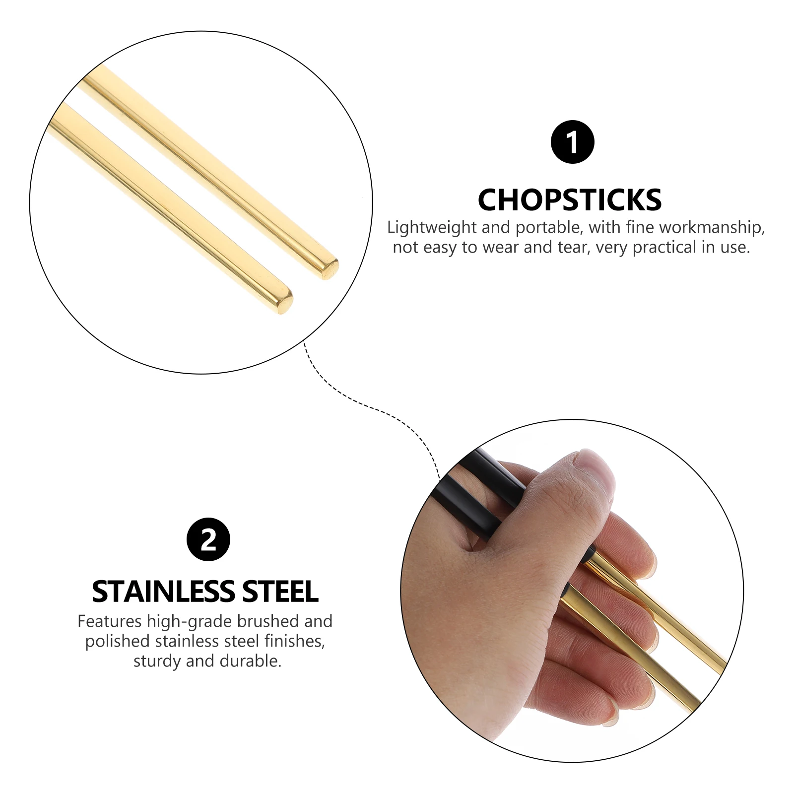 

Stainless Steel Chopsticks Easy to Grip Cooking Nordic Anti-slip Black and Golden